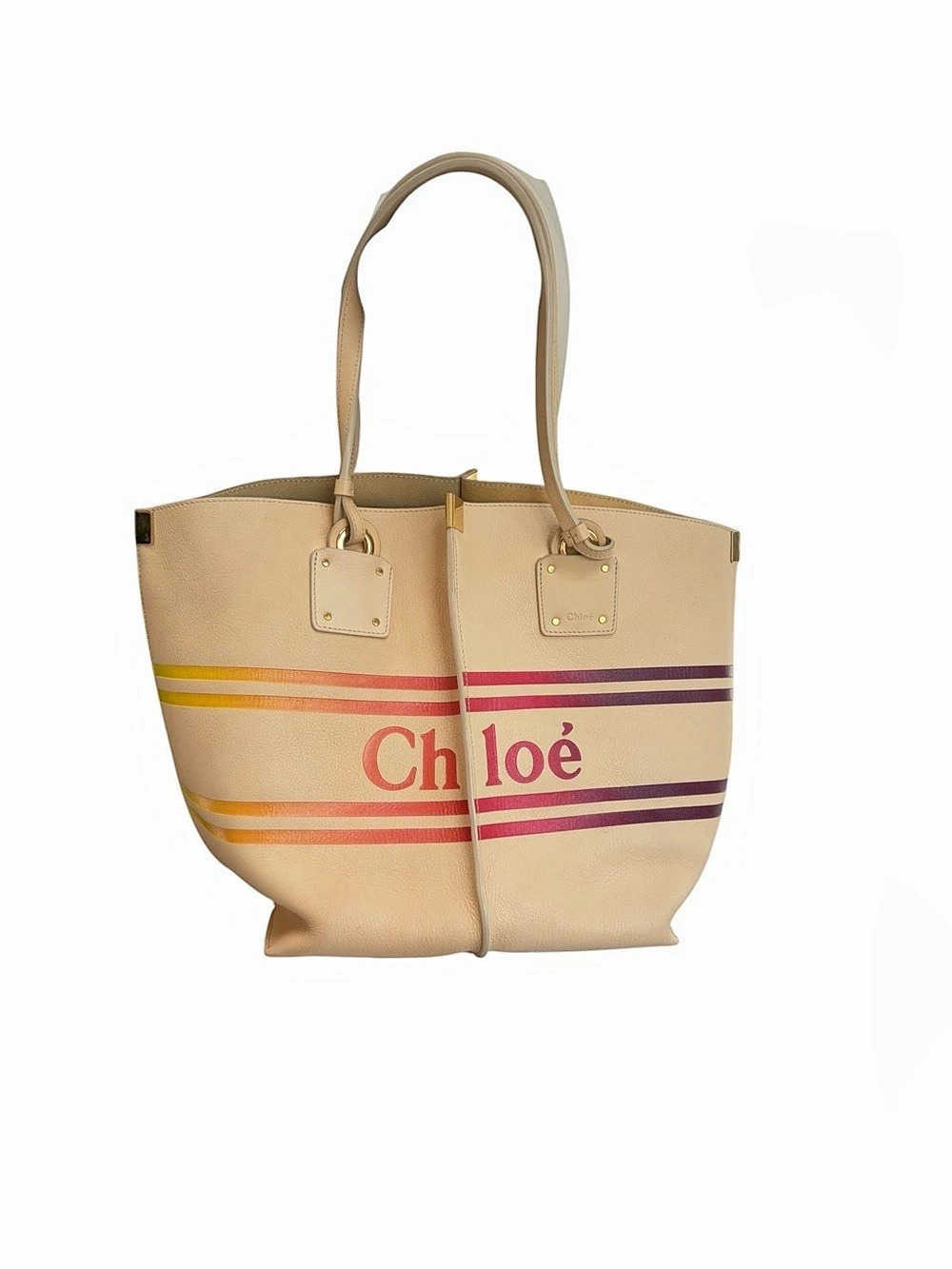 Chloé Vick Tote Bag Striped Beige & Orange